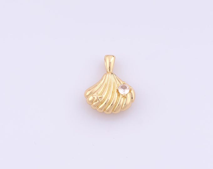 1 pcs Gold CZ Shell Pendant,18K Gold Filled Oyster Charm,Shell Charms DIY Bracelet Necklace Jewelry Making Findings Supply