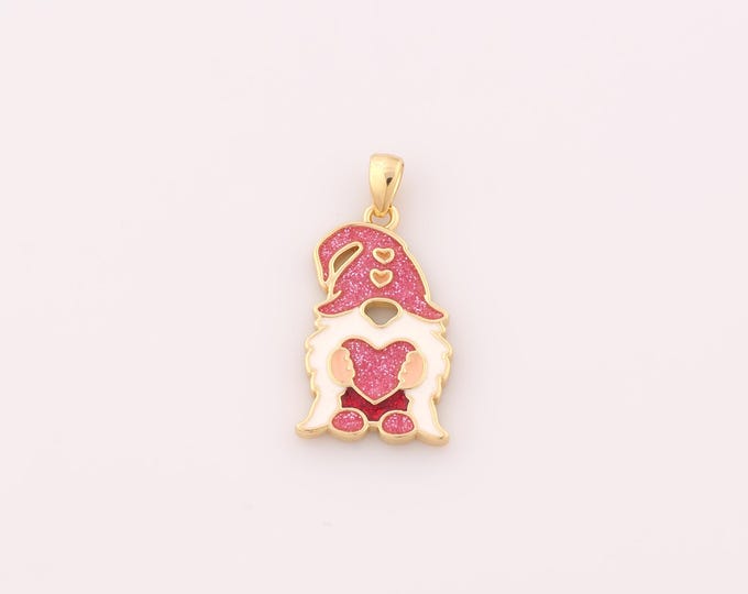 1 pcs Gold Enamel Santa Claus Pendant,18K Gold Filled Heart Charm,Christmas Charms DIY Bracelet Necklace Jewelry Making Findings Supply
