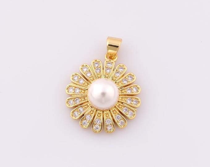 1 pcs Gold CZ Sunflower Pendant,18K Gold Filled Sunflower Charm,Sunflower Charm DIY Bracelet Necklace Jewelry Making Findings Supply