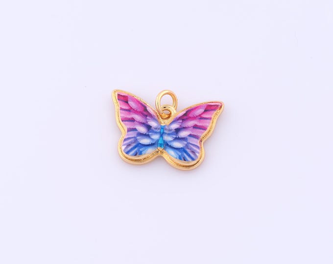 1 pcs Gold Enamel Butterfly Pendant,18K Gold Filled Insect Charm,Butterfly Charms DIY Bracelet Necklace Jewelry Making Findings Supply