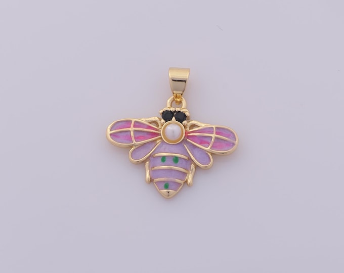 1 pcs Gold Enamel Bee Pendant,18K Gold Filled Insect Charm,Bee Charms DIY Bracelet Necklace Jewelry Making Findings Supply