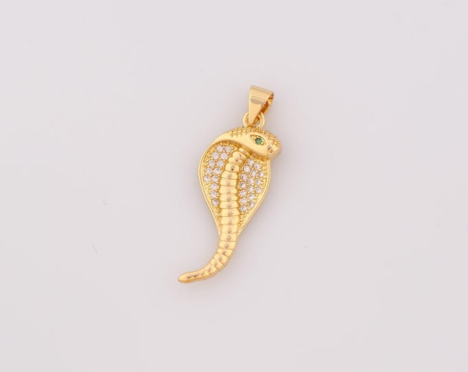 1 pcs Gold CZ Snake Pendant,18K Gold Filled Animal Charm,Snake Charms DIY Bracelet Necklace Jewelry Making Findings Supply