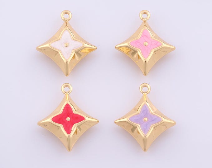 1 pcs Gold Enamel Star Pendant,18K Gold Filled Celestial Charm,Starburst Charms DIY Bracelet Necklace Jewelry Making Findings Supply