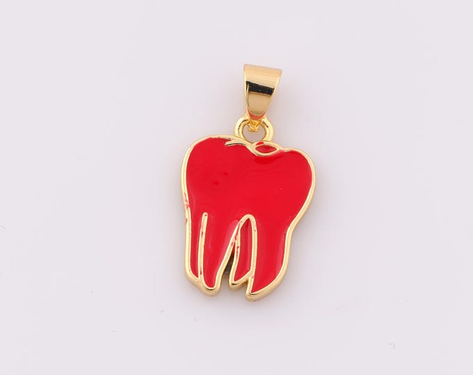 1 pcs Gold Enamel Tooth Pendant,18K Gold Filled Minimalist Charm,Tooth Charm DIY Bracelet Necklace Jewelry Making Findings Supply