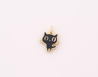 1 pcs Gold Enamel Cute Cat Pendant,18K Gold Filled Animal Charm,Cat Charms DIY Bracelet Necklace Jewelry Making Findings Supply