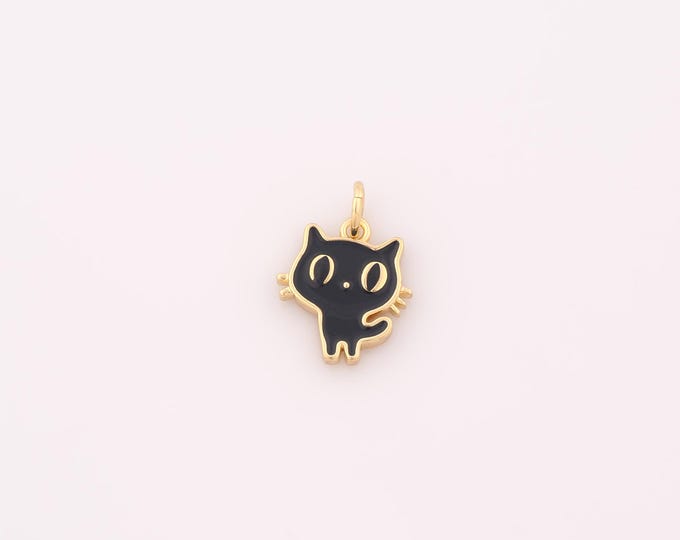 1 pcs Gold Enamel Cute Cat Pendant,18K Gold Filled Animal Charm,Cat Charms DIY Bracelet Necklace Jewelry Making Findings Supply