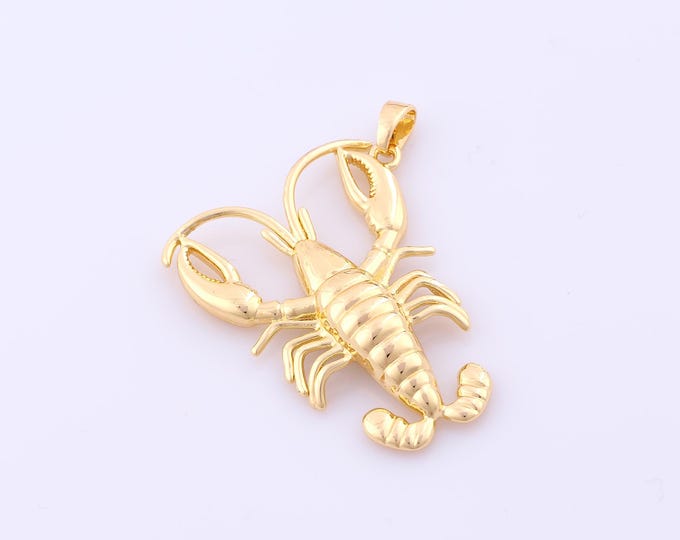 1 pcs Gold Lobster Pendant,18K Gold Filled Marine Life Charm,Lobster Charms DIY Bracelet Necklace Jewelry Making Findings Supply