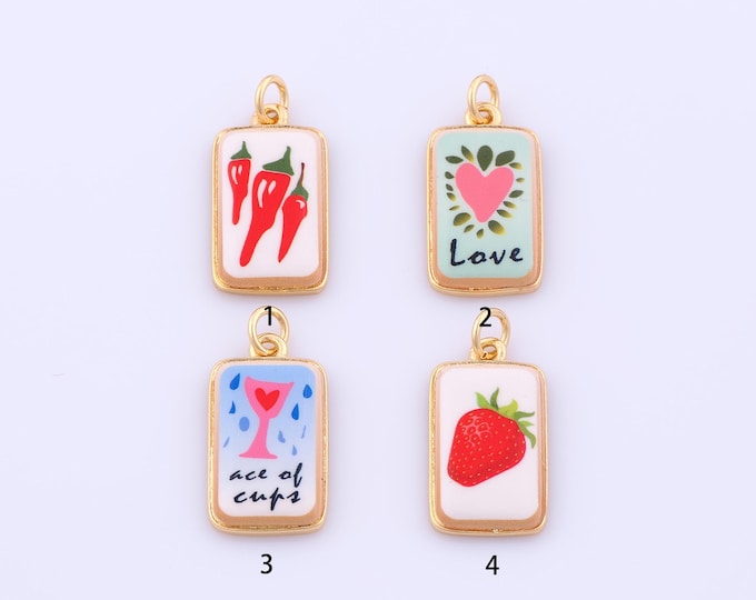 1 pcs Gold Enamel Heart Pendant,18K Gold Filled Strawberry Charm,Chili Charms DIY Bracelet Necklace Jewelry Making Findings Supply