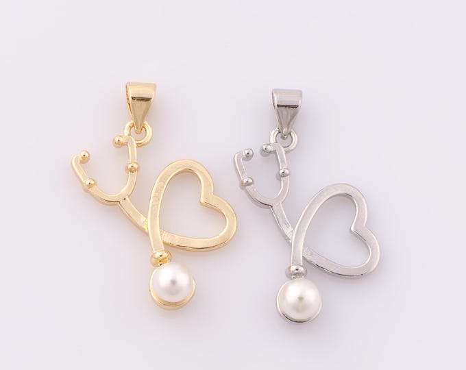 1 pcs Gold Stethoscope Pendant,18K Gold Filled Heart Charm,Stethoscope Charm DIY Bracelet Necklace Jewelry Making Findings Supply