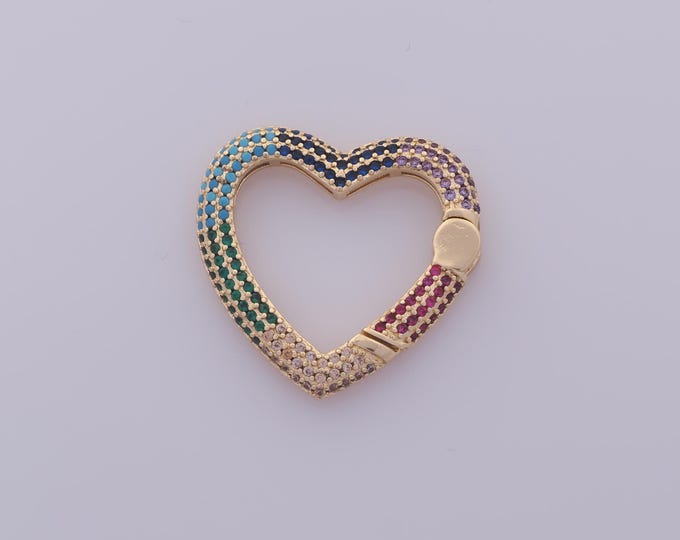 1 pcs Gold CZ Heart Clasp,18K Gold Filled Push Door Clasp,Spring Clasp for DIY Bracelet Necklace Jewelry Making Findings Supply