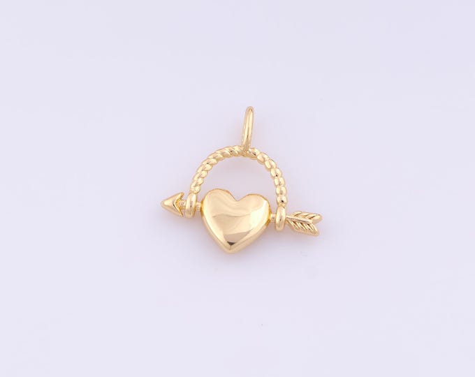 1 pcs Gold Heart Pendant,18K Gold Filled Arrow Charm,Love Charms DIY Bracelet Necklace Jewelry Making Findings Supply