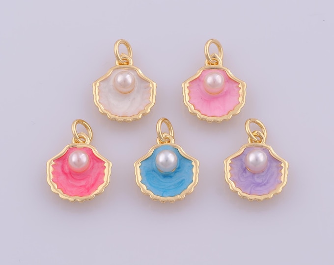 1 pcs Gold Enamel Shell Pendant,18K Gold Filled Oyster Charm,Shell Charms DIY Bracelet Necklace Jewelry Making Findings Supply
