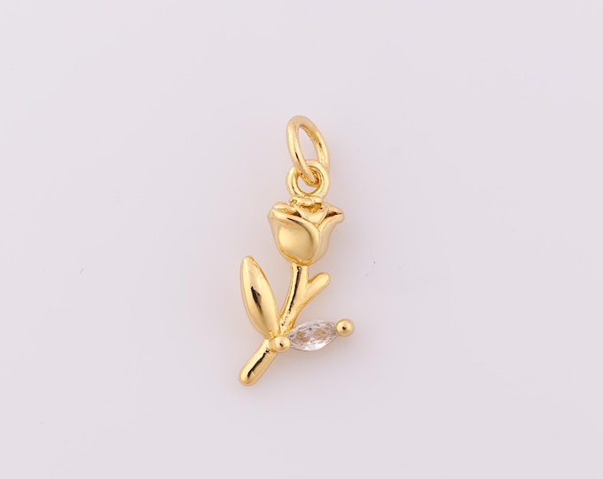 1 pcs Gold CZ Flower Pendant,18K Gold Filled Flower Charm,Flower Charm DIY Bracelet Necklace Jewelry Making Findings Supply