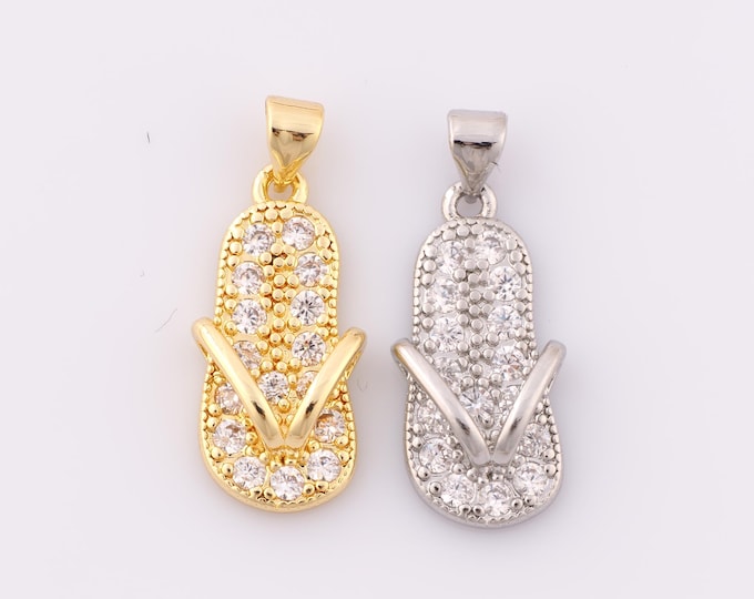 1 pcs Gold CZ Slippers Pendant,18K Gold Filled Slippers Charm,Slippers Charm DIY Bracelet Necklace Jewelry Making Findings Supply