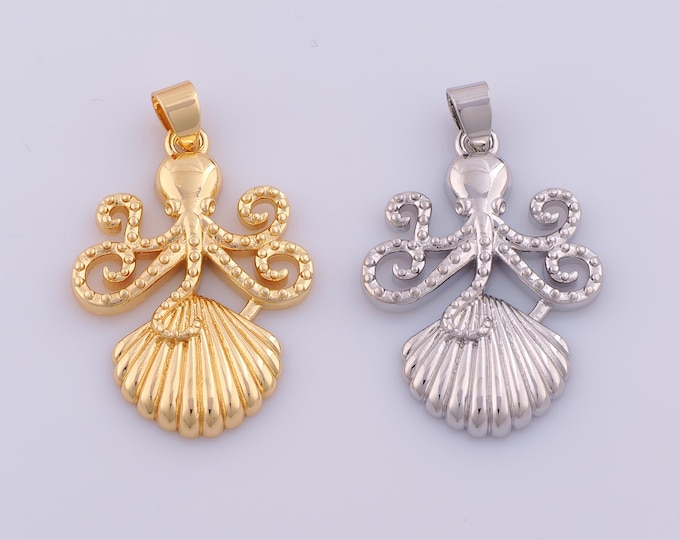 1 pcs Gold Octopus Shell Pendant,18K Gold Filled Marine Life Charm,Oyster Charms DIY Bracelet Necklace Jewelry Making Findings Supply