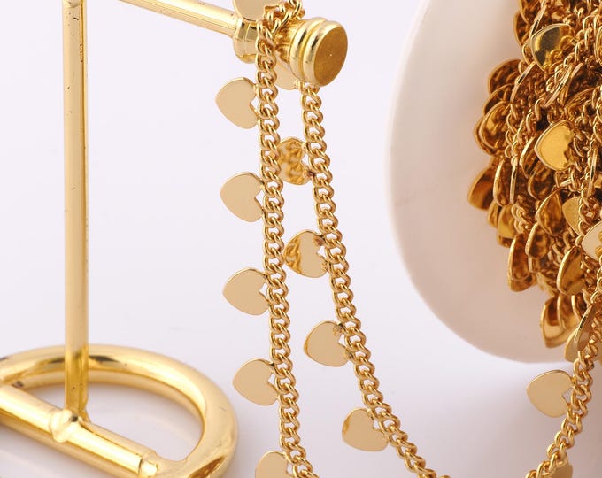 1 Meter Gold Heart Chain, 18K Gold Filled Semi Finished Chain, Specialty Chains, DIY Jewelry Making Supplies