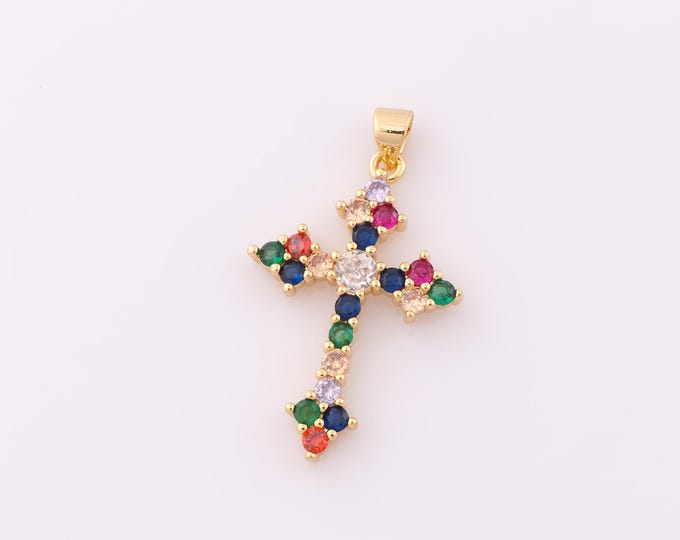 1 pcs Gold CZ Cross Pendant,18K Gold Filled Religion Charm,Christian Charm DIY Bracelet Necklace Jewelry Making Findings Supply