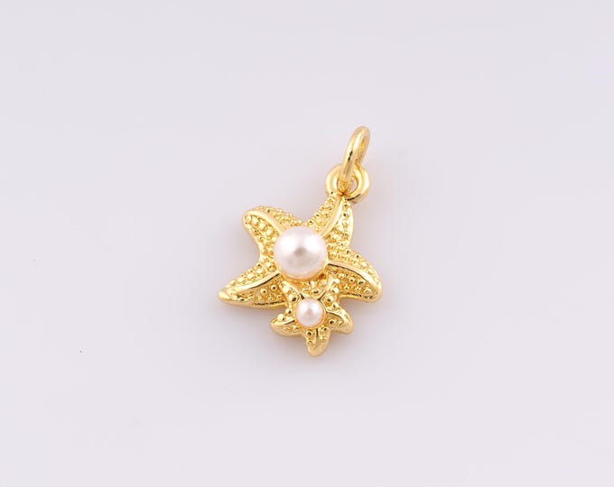 1 pcs Gold Starfish Pendant,18K Gold Filled Pearl Charm,Starfish Charms,DIY Bracelet Necklace Jewelry Making Findings Supply