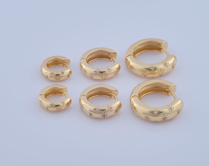 1 pair Gold CZ Hoop Earrings,18K Gold Filled Huggie Hoop Earring ,Hoop Earrings,Hypoallergenic Huggie Hoop,Gift for Her