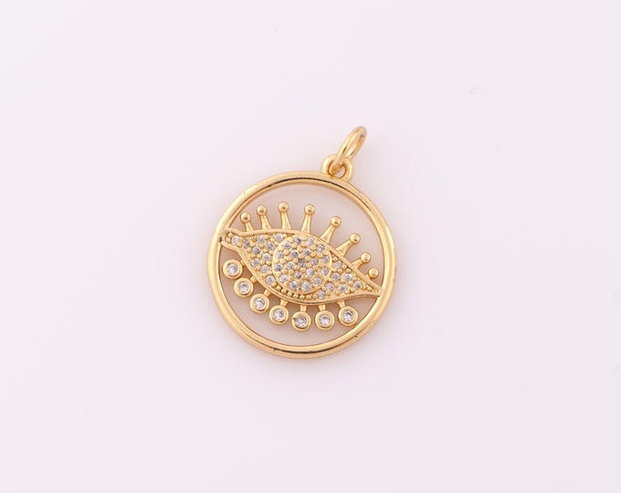 1 pcs Gold CZ Evil Eye Pendant,18K Gold Filled Devil Eye Charm,Eye Charm DIY Bracelet Necklace Jewelry Making Findings Supply