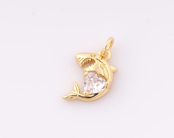 1 pcs Gold CZ Shark Pendant,18K Gold Filled Marine Life Charm,Shark Charms,DIY Bracelet Necklace Jewelry Making Findings Supply