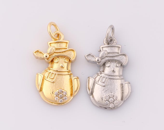 1 pcs Gold CZ Snowman Pendant,18K Gold Filled Snowman Charm,Snowman Charm DIY Bracelet Necklace Jewelry Making Findings Supply
