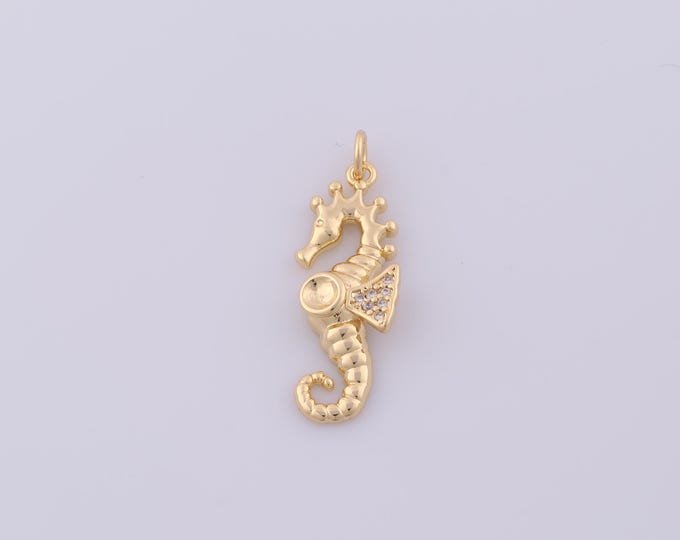 1 pcs Gold CZ Seahorse Pendant,18K Gold Filled Marine Life Charm,Seahorse Charms DIY Bracelet Necklace Jewelry Making Findings Supply