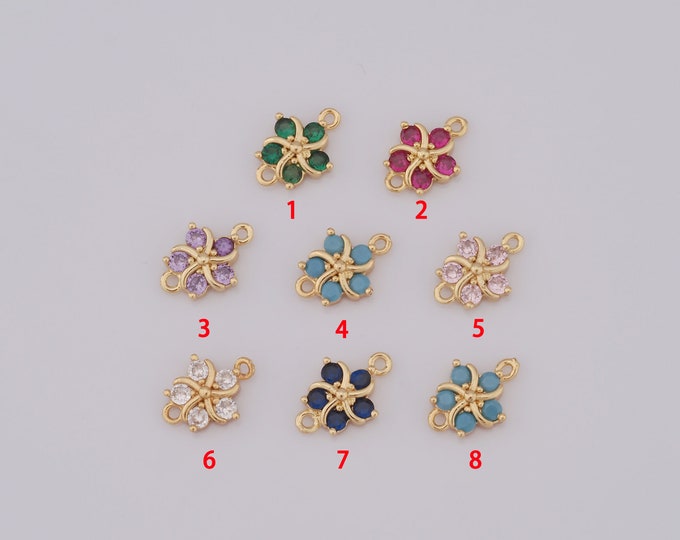 1 pcs Gold CZ Flower Connector,18K Gold Filled Flower Connector,Flower Connector DIY Bracelet Necklace Jewelry Making Findings Supply