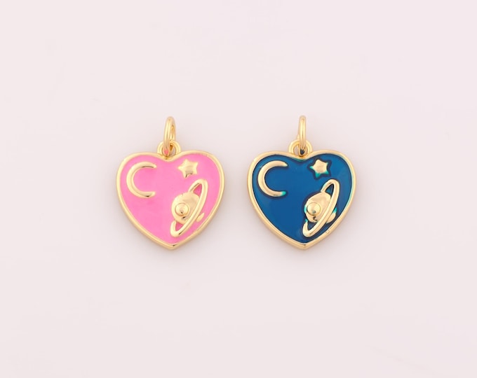 1 pcs Gold Enamel Saturn Pendant,18K Gold Filled Universe Planet Charm,Moon Star Charms DIY Bracelet Necklace Jewelry Making Findings Supply
