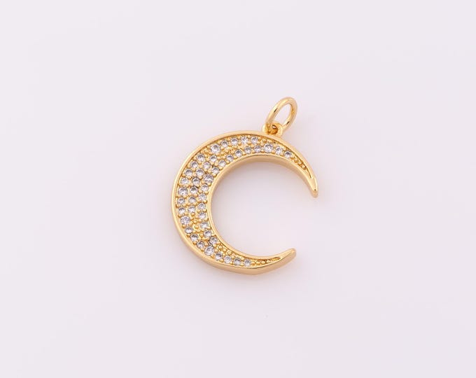 1 pcs Gold CZ Crescent Moon Pendant,18K Gold Filled Moon Charm,Crescent Moon Charm DIY Bracelet Necklace Jewelry Making Findings Supply