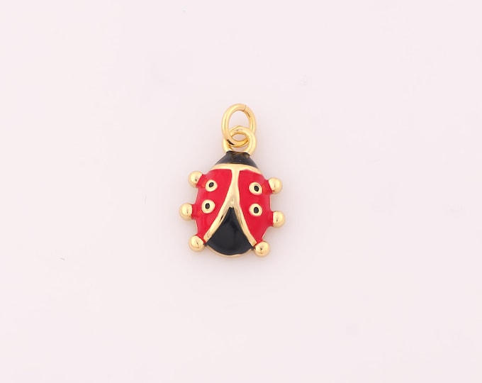 1 pcs Gold Enamel Ladybug Pendant,18K Gold Filled Insect Charm,Ladybug Charms DIY Bracelet Necklace Jewelry Making Findings Supply