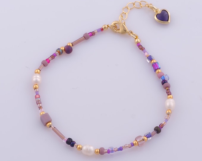 1 Str Gold Natural Stone Bracelet,18K Gold Filled Beaded Bracelet,Heart Extension ChainBracelet,Gift for Her