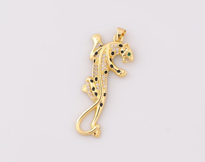 1 pcs Gold CZ Leopard Pendant,18K Gold Filled Animal Charm,Leopard Charms DIY Bracelet Necklace Jewelry Making Findings Supply