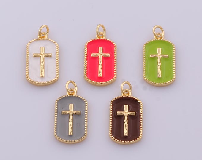 1 pcs Gold Enamel Cross Pendant,18K Gold Filled Religious Charm,Christian Charms DIY Bracelet Necklace Jewelry Making Findings Supply