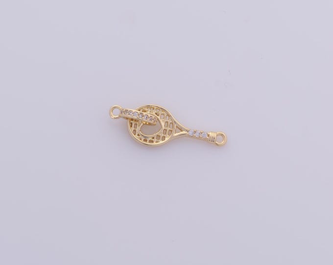 1 pcs Gold CZ Heart Connectors,18K Gold Filled Sports Connectors,Racket Connectors DIY Bracelet Necklace Jewelry Making Findings Supply
