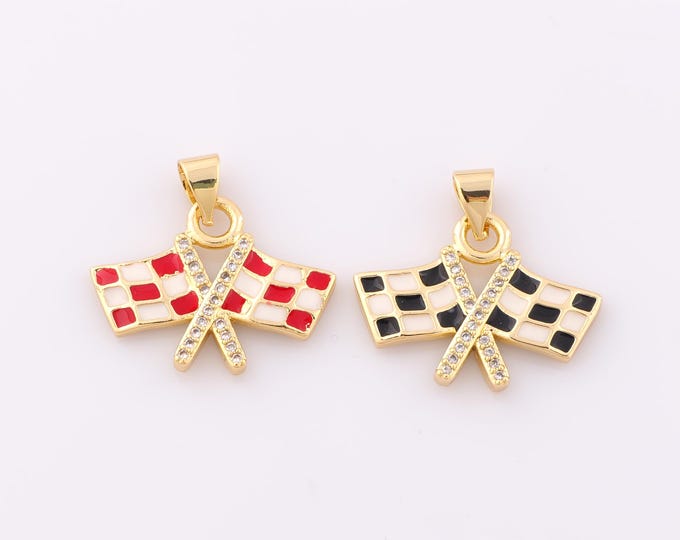 1 pcs Gold Enamel Flag Pendant,18K Gold Filled Flag Charm,CZ Flag Charm DIY Bracelet Necklace Jewelry Making Findings Supply