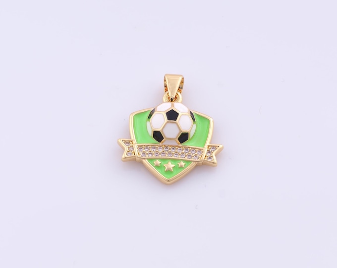 1pcs CZ Football Team Logo Pendant,18K Gold Filled Soccer Charm,Enamel Team Logo Charm DIY Bracelet Necklace Jewelry Making Finding Supply