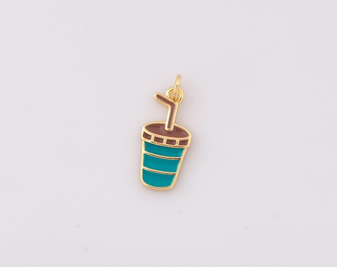 1 pcs Gold Enamel Coke Cup Pendant,18K Gold Filled Coke Cup Charm Coke Cup Charms,DIY Bracelet Necklace Jewelry Making Findings Supply