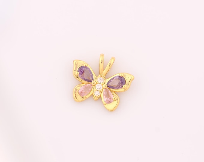 1 pcs Gold CZ Butterfly Pendant,18K Gold Filled Butterfly Charm,Butterfly Charms DIY Bracelet Necklace Jewelry Making Findings Supply