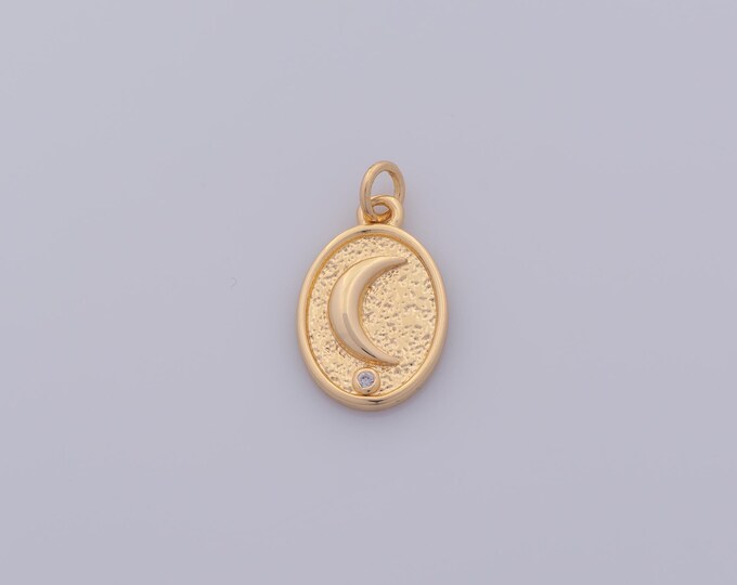 1 pcs Gold CZ Moon Pendant,18K Gold Filled Celestial Charm,Oval Charms DIY Bracelet Necklace Jewelry Making Findings Supply