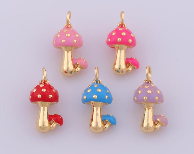 1 pcs Gold Enamel Mushroom Pendant,18K Gold Filled Mushroom Charm,Mushroom Charms DIY Bracelet Necklace Jewelry Making Findings Supply