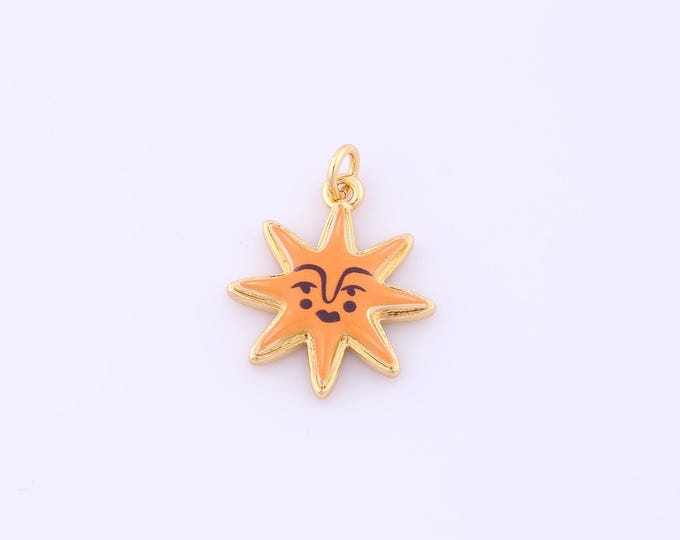 1 pcs Gold Enamel Sun Face Pendant,18K Gold Filled Celestial Charm,Sunburst Charms DIY Bracelet Necklace Jewelry Making Findings Supply