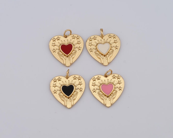 1 pcs Gold Heart Pendant,18K Gold Filled Heart Charm,Hand Charm DIY Bracelet Necklace Jewelry Making Findings Supply