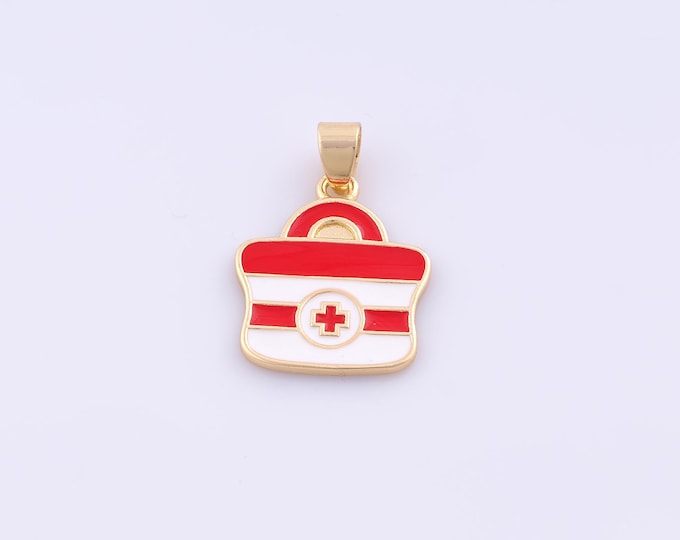 1 pcs Enamel First Aid Kit Pendant,18K Gold Filled Medical Charm,First Aid Kit Charms DIY Bracelet Necklace Jewelry Making Findings Supply
