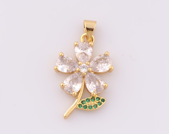 1 pcs Gold CZ Flower Pendant,18K Gold Filled Flower Charm,Flower Charm DIY Bracelet Necklace Jewelry Making Findings Supply