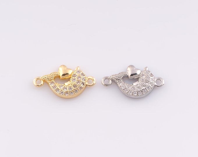 1 pcs Gold Dolphin Connector,18K Gold Filled CZ Marine Life Connector,Heart Connector DIY Bracelet Necklace Jewelry Making Findings Supply
