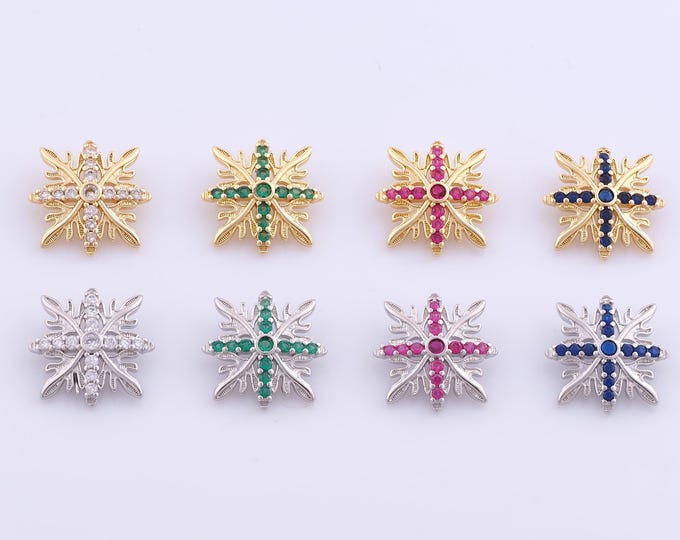 1 pcs Gold CZ Snowflake Pendant,18K Gold Filled Christmas Charm,Snowflake Charms DIY Bracelet Necklace Jewelry Making Findings Supply