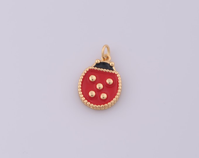 1pcs Gold Enamel Ladybug Pendant,18K Gold Filled Insect Charm,Ladybug Charms DIY Bracelet Necklace Jewelry Making Findings Supply