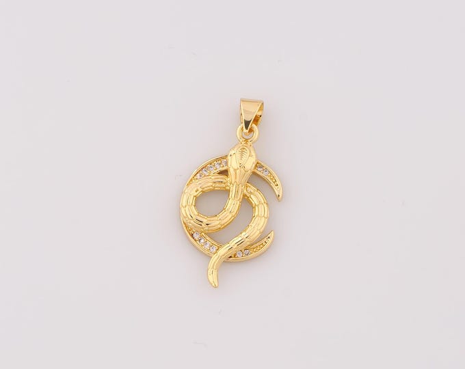 1 pcs Gold CZ Moon Pendant,18K Gold Filled Snake Charm,Animal Charms,DIY Bracelet Necklace Jewelry Making Findings Supply