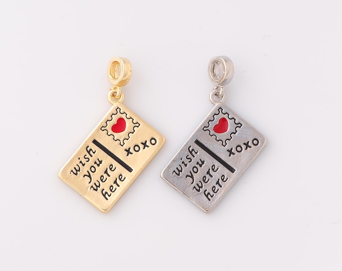 1 pcs Gold Enamel Postcard Pendant,18K Gold Filled Heart Charm DIY Bracelet Necklace Jewelry Making Findings Supply